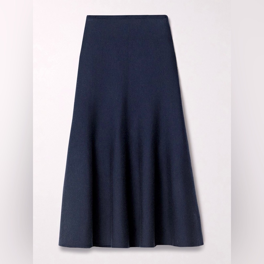 Halogen Navy Crepe Midi Skirt - Bias Cut A-Line Skirt